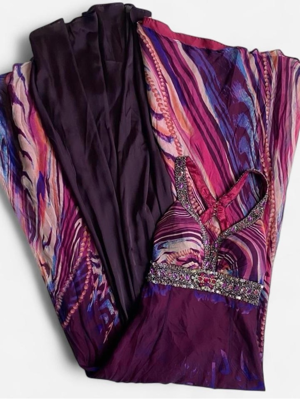 Y2K purple silk beaded maxi dress